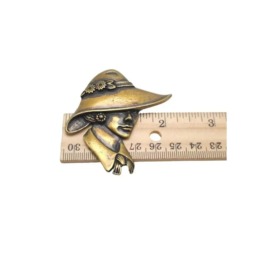 Torino Woman in a Hat Brooch Pin Two Tone Vintage